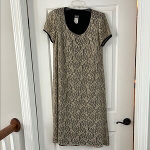 Coldwater Creek Tan and Brown Midi Dress Scoop Neck Short Sleeve